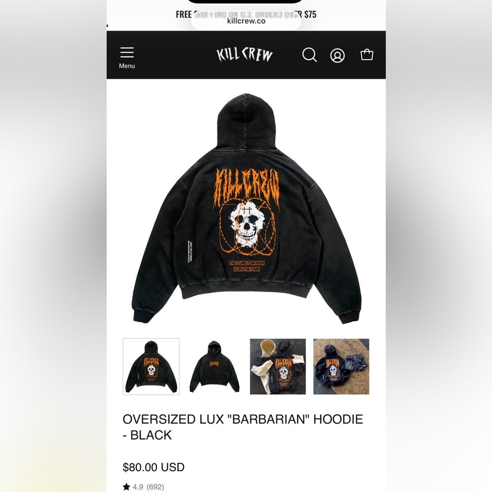 KILL CREW OVERSIZED LUX "BARBARIAN" HOODIE - Picture 10 of 10